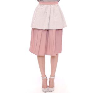Comeforbreakfast Pink Gray Knee-Length Pleated Women's Skirt